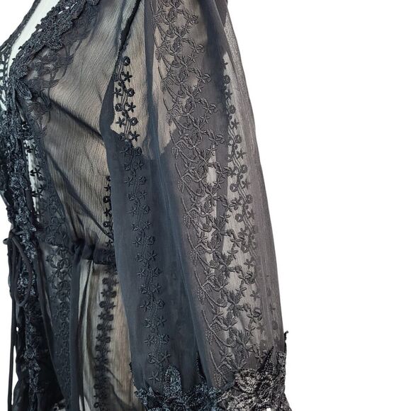 NEW POL Small Black Sheer Lace Lingerie Cover-Up / Robe / Wrap Tassel Embroidery - Picture 10 of 16
